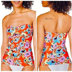 Anne‎ Cole Swim Top, Twist Front Bandeaukini, Floral Print, Size Large, NWOT